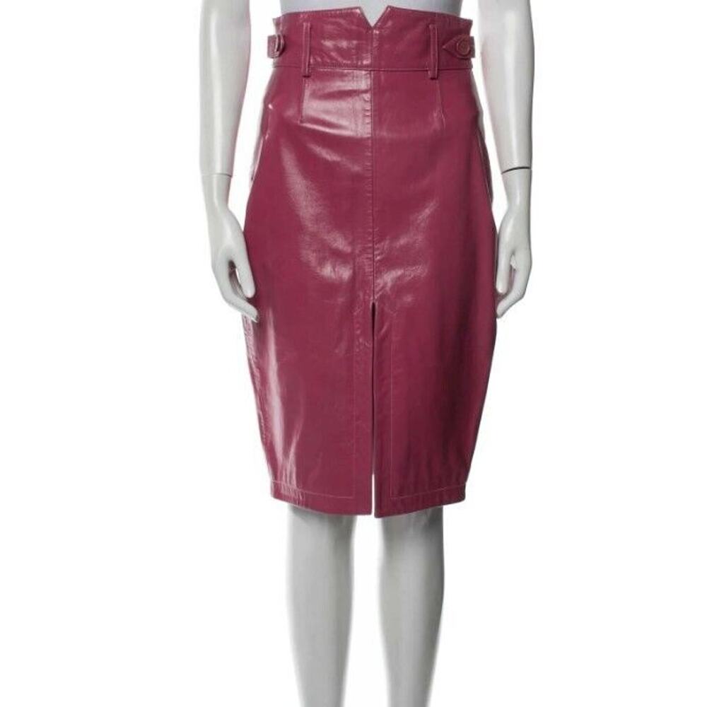 Fleur du Mal Skirt Womens Sz 2 100% Lamb Leather Maxi Pink Work Designer Luxury